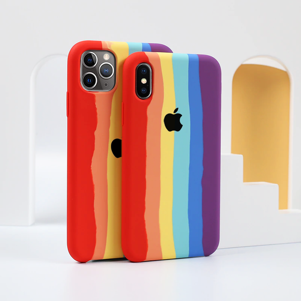 iPhone Series Rainbow Silicone Apple Logo Case (Free OTG+ USB Cable + Earphone Bag)