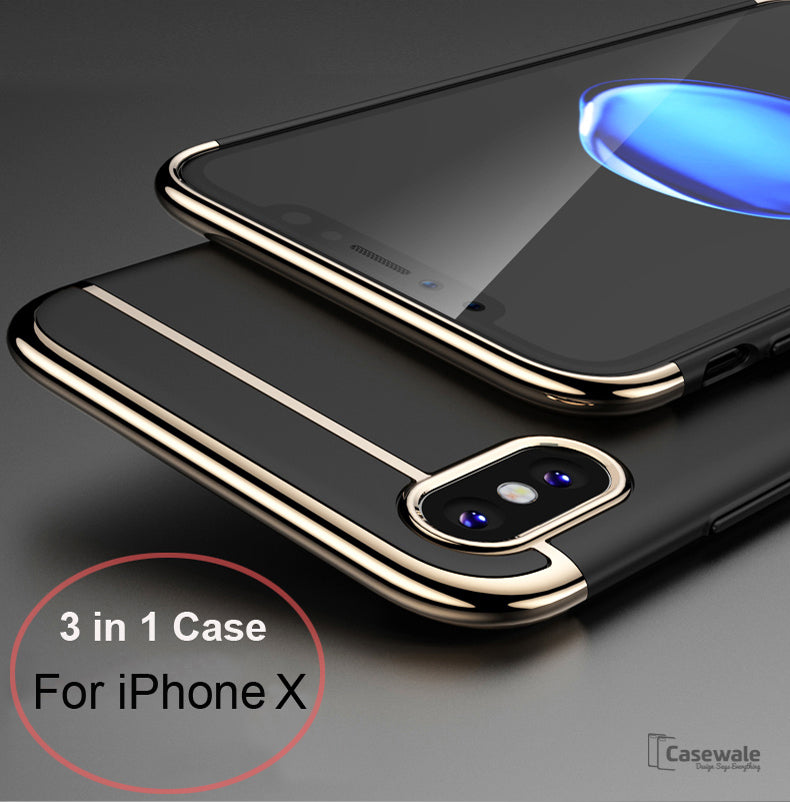 Luxury Gold Plating 3 in 1 Hard Case for Apple iPhone X
