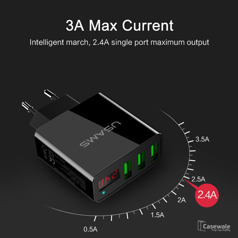 LED Display Max 2.4A EU/US Plug 3 Port USB Mobile Wall Charger for iPhone iPad