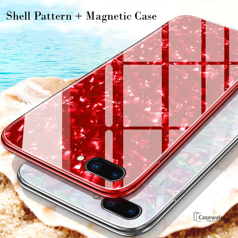 Marble Magnetic Auto-fit Tempered Glass Case for iPhone 6, 7, 8