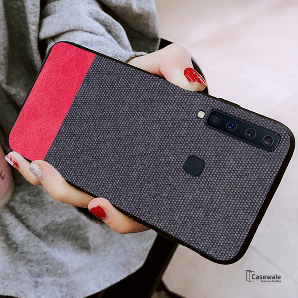 Dual Color Leather + Natural Cloth Texture Case For Galaxy A9 2018