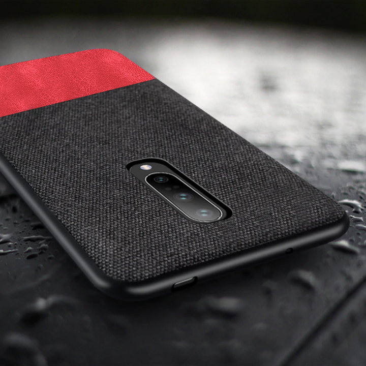 Dual Color Leather + Natural Cloth Texture Case For OnePlus 7 Pro