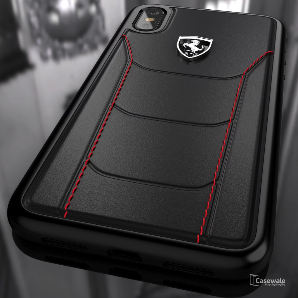 Ferrari Black Heritage Leather Hard Case iPhone X