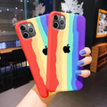 iPhone Series Rainbow Silicone Apple Logo Case (Free OTG+ USB Cable + Earphone Bag)