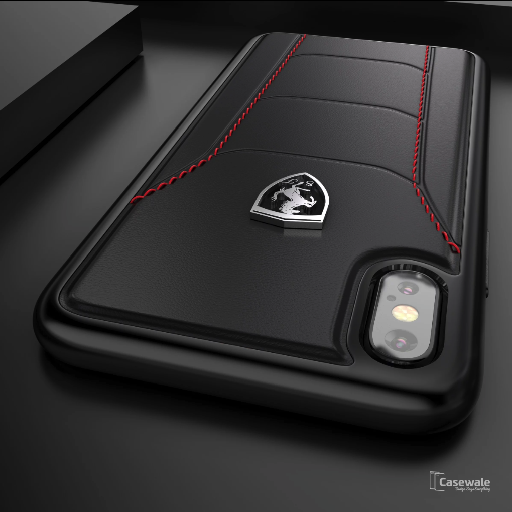 Ferrari Black Heritage Leather Hard Case iPhone X
