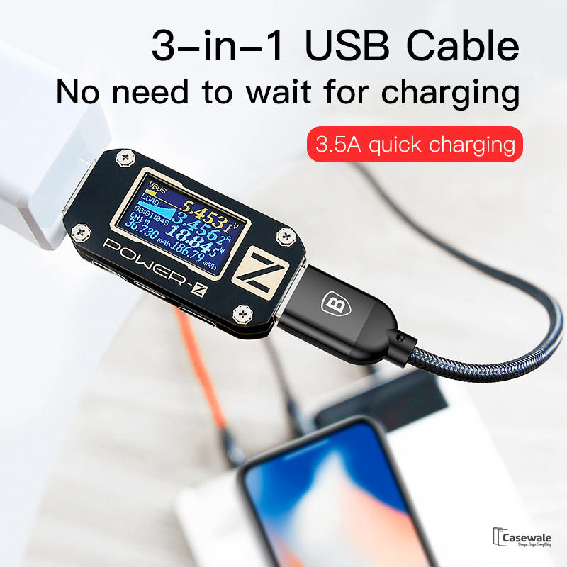 Baseus 3 in 1 Micro USB Type C Charger Cable for iPhone Samsung