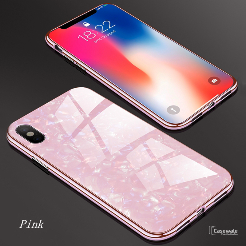 Magnetic Marble Auto-fit Tempered Glass Case for iPhone XS