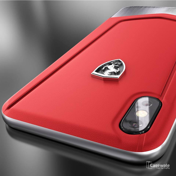 Ferrari Aluminium V Stripe Genuine Leather Case for iPhone X