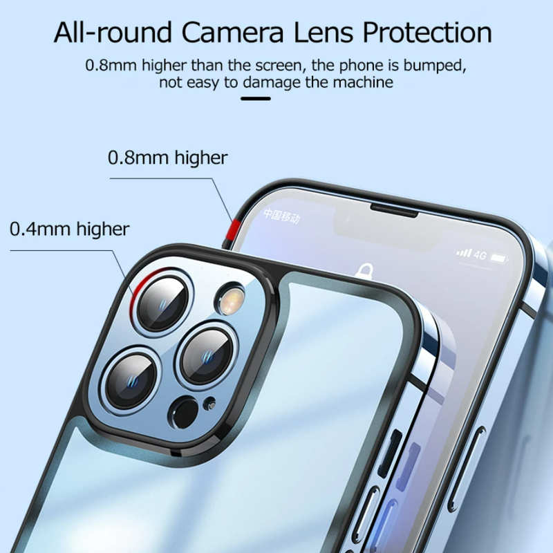 iPhone 13 Series Luxury Stainless Steel Frame Transparent Case