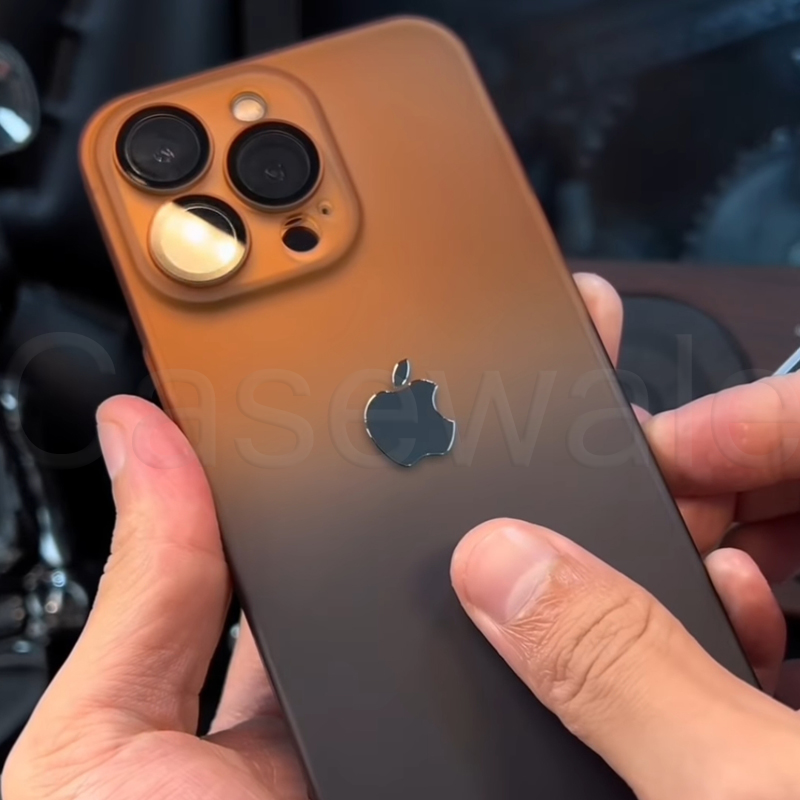 iPhone 14 Series Gradient Frosted Lanyard Case with Lens Protector & Wrist Strap