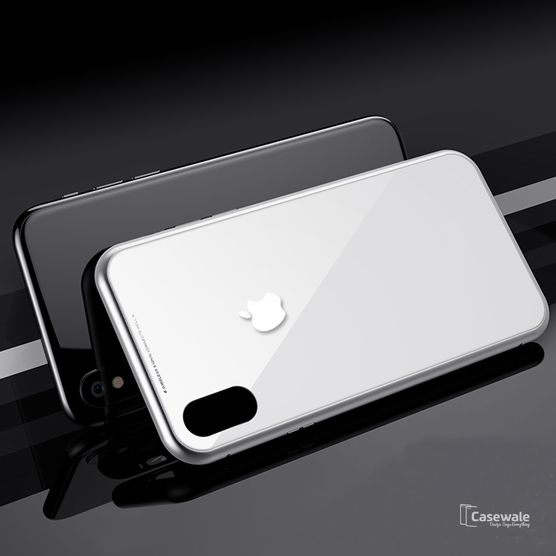 Magnetic Apple Logo Embossed Glass Case for iPhone X