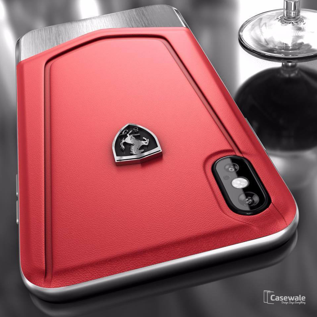 Ferrari Aluminium V Stripe Genuine Leather Case for iPhone XS