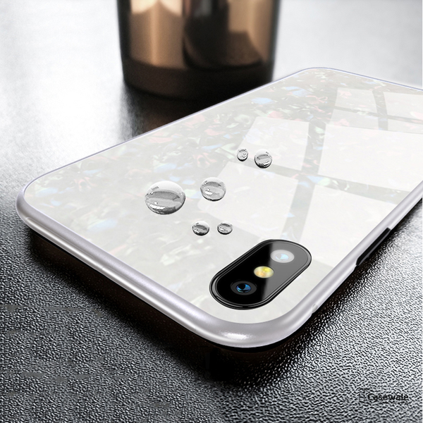 Magnetic Marble Auto-fit Tempered Glass Case for iPhone XS