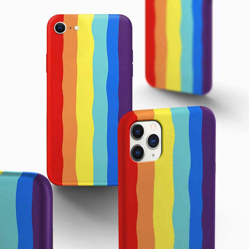 iPhone Series Rainbow Silicone Apple Logo Case (Free OTG+ USB Cable + Earphone Bag)