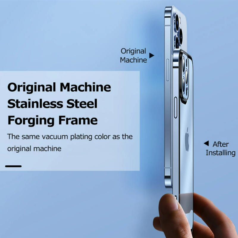 iPhone 13 Series Luxury Stainless Steel Frame Transparent Case