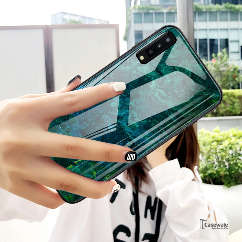 Luxury Artistic Marble Glass Case for Galaxy A7 2018