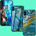 Luxury Aqua Green Pattern Glass Case for Redmi Note 6 Pro
