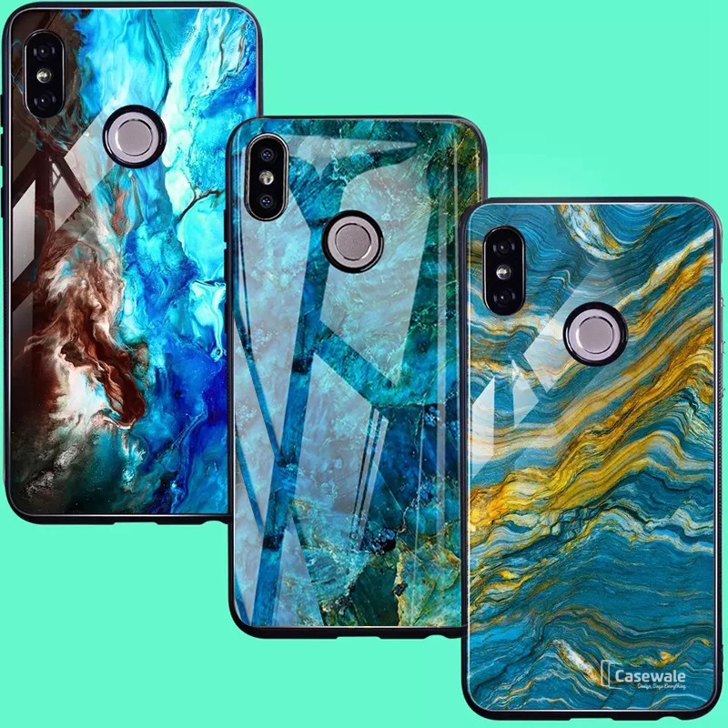 Luxury Aqua Green Pattern Glass Case for Redmi Note 6 Pro