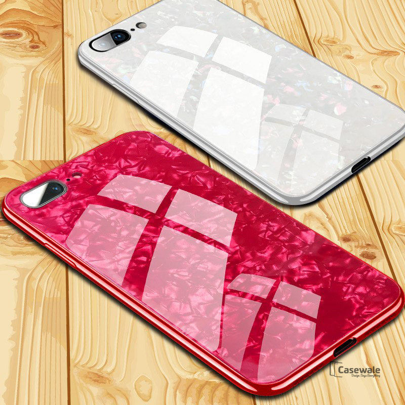 Marble Magnetic Auto-fit Tempered Glass Case for iPhone 6, 7, 8