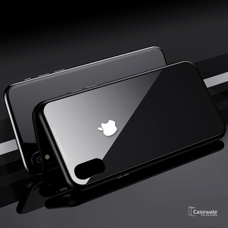 Magnetic Apple Logo Embossed Glass Case for iPhone X