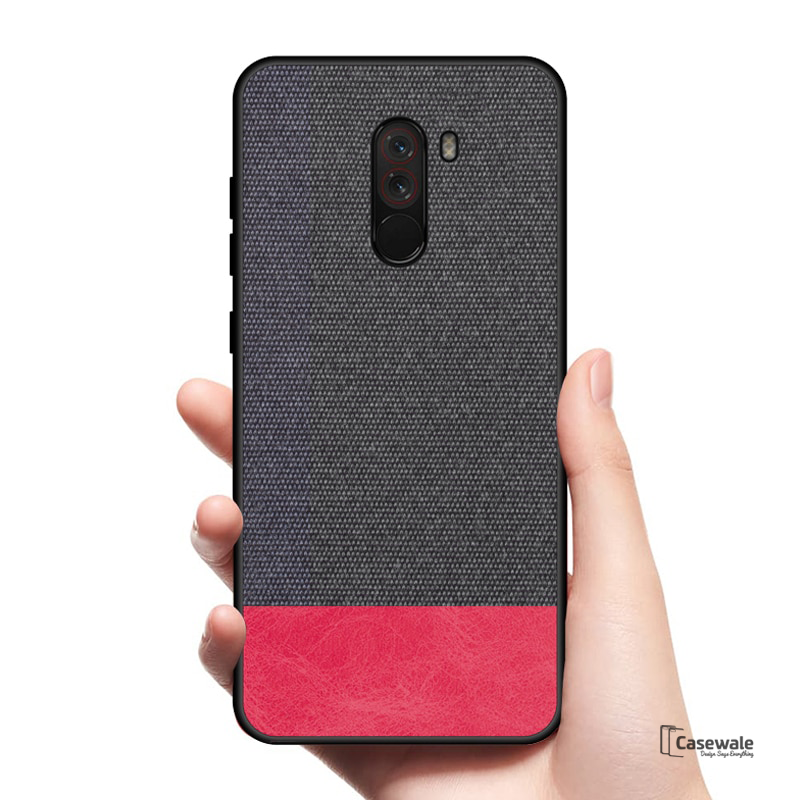Dual Color Leather + Natural Cloth Texture Case For Mi Poco F1