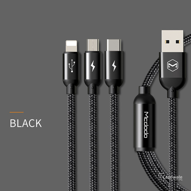 MCDODO 3-in-1 Micro USB Type C Charging Cable for iPhone Samsung [6 Months Warranty]
