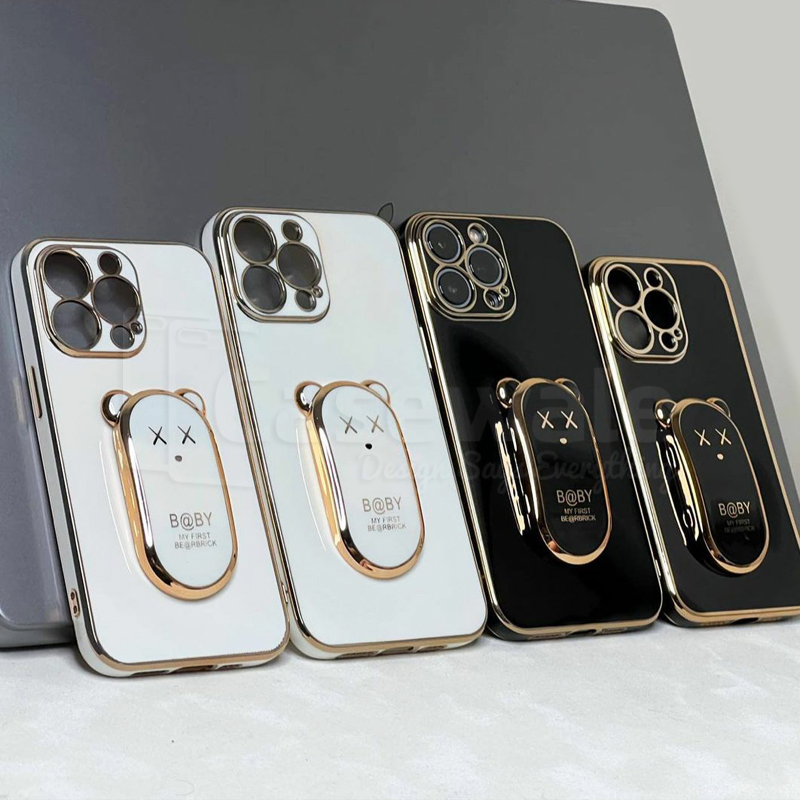 iPhone 13 Series Teddy Bear Look Kickstand Glass Case