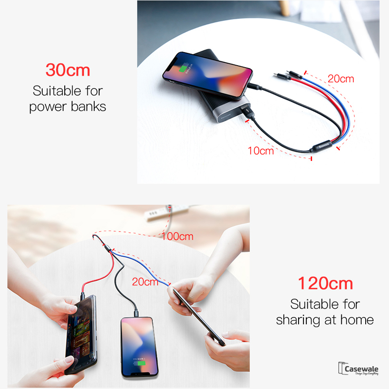 Baseus 3 in 1 Micro USB Type C Charger Cable for iPhone Samsung