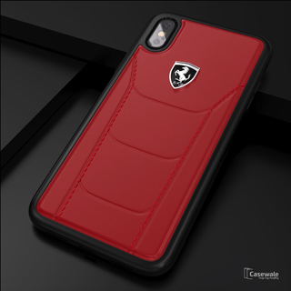 Ferrari Black Heritage Leather Hard Phone Case iPhone XS