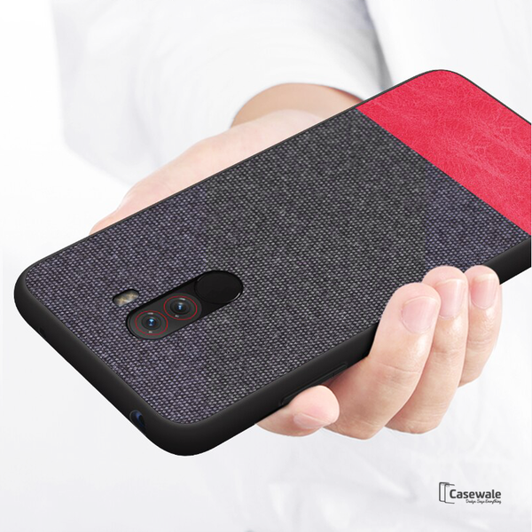 Dual Color Leather + Natural Cloth Texture Case For Mi Poco F1