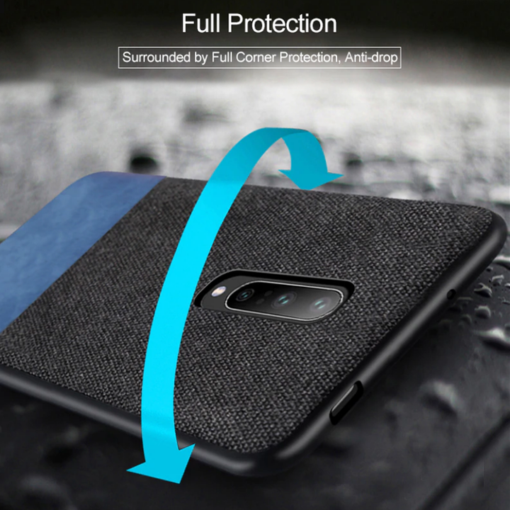 Dual Color Leather + Natural Cloth Texture Case For OnePlus 7 Pro