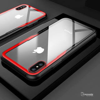 Luxury Black & Red Transparent Glass Case For iPhone X [Best Selling Case]