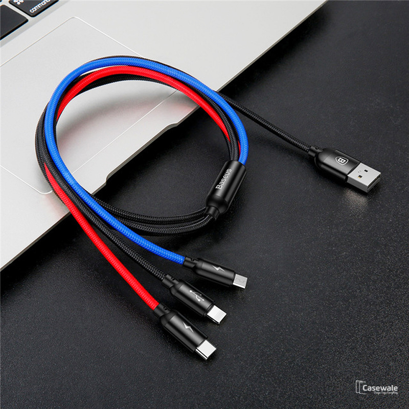 Baseus 3 in 1 Micro USB Type C Charger Cable for iPhone Samsung