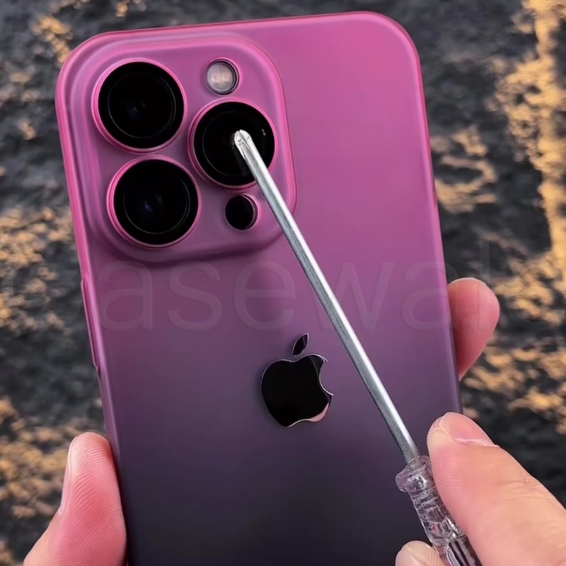 iPhone 14 Series Gradient Frosted Lanyard Case with Lens Protector & Wrist Strap