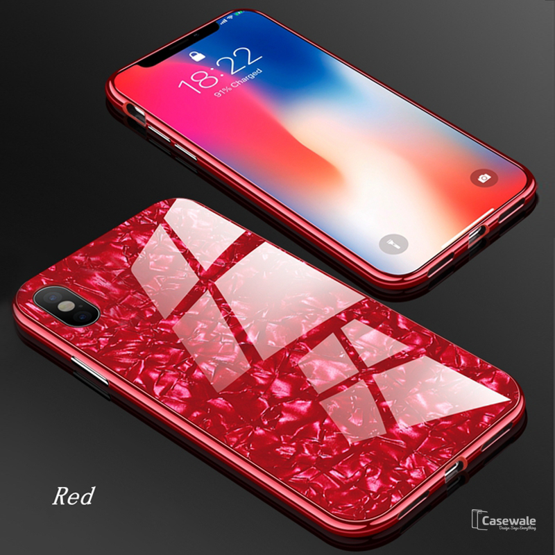 Magnetic Marble Auto-fit Tempered Glass Case for iPhone XS