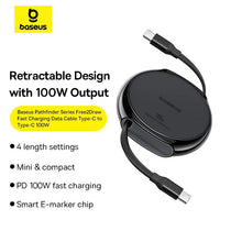 Retractable USB C 100W Cable For MacBook iPad Fast Charger Cable for iPhone 15 Series