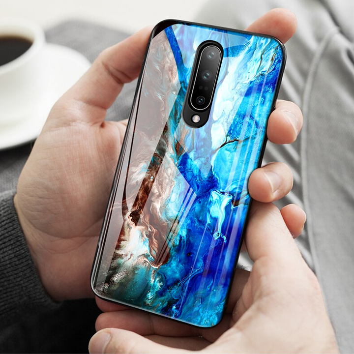 Luxury Artistic Marble Glass Case for OnePlus 7 Pro