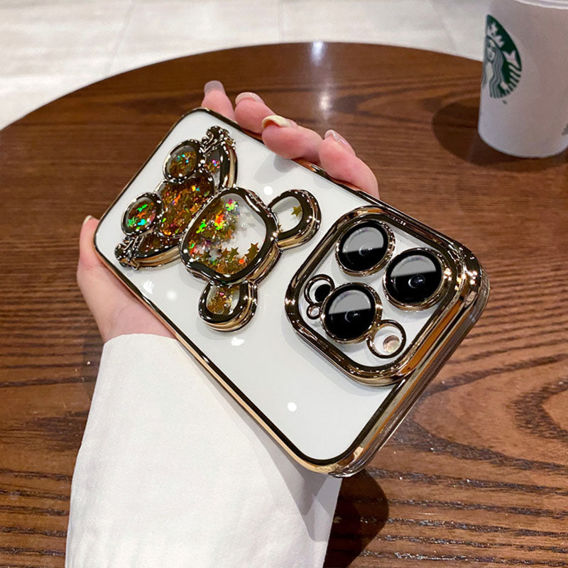 iPhone 14 Series Bear Glitter Transparent Electroplating Phone Case