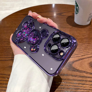 iPhone 14 Series Bear Glitter Transparent Electroplating Phone Case