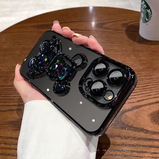 iPhone 14 Series Bear Glitter Transparent Electroplating Phone Case