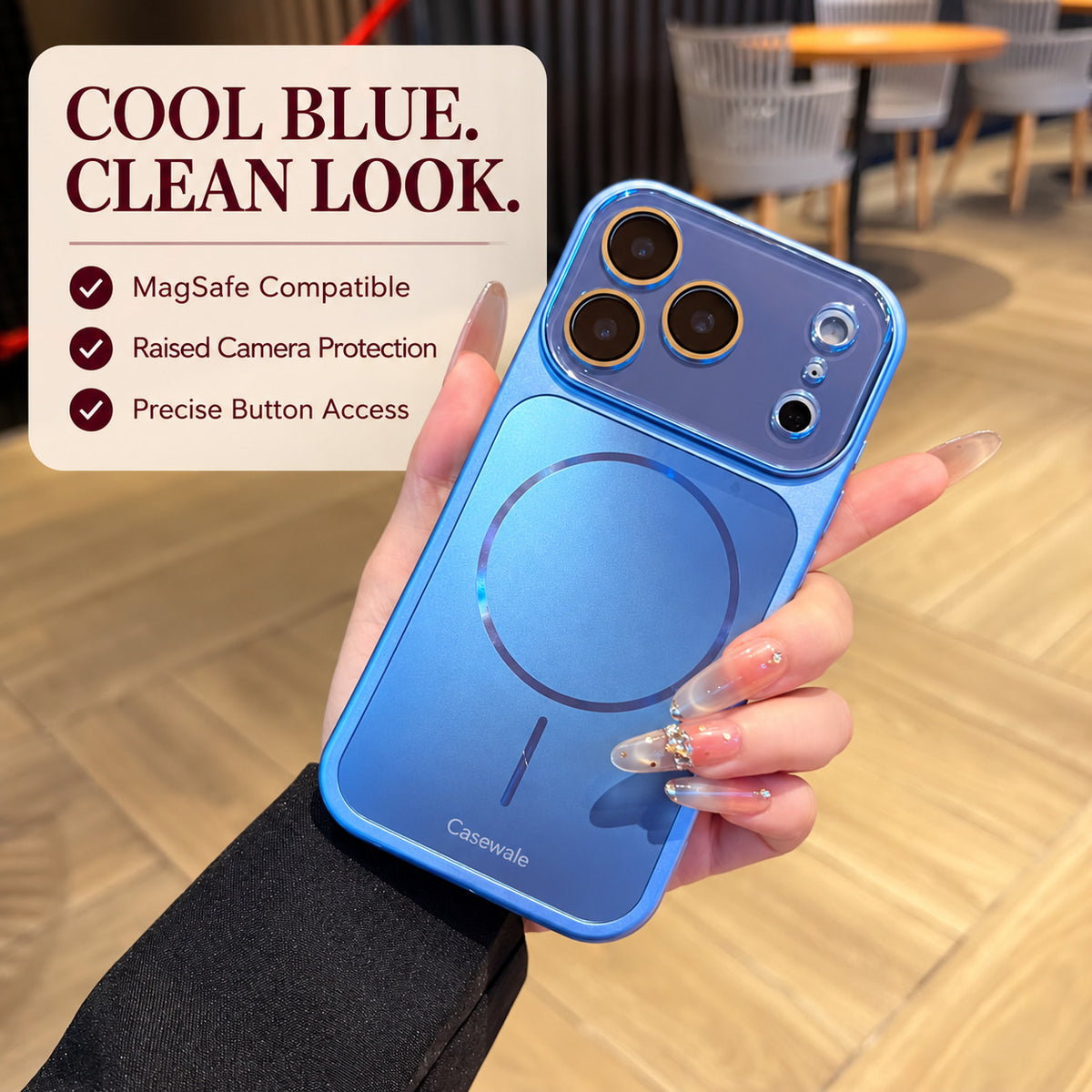 Blue MagSafe case with camera protection