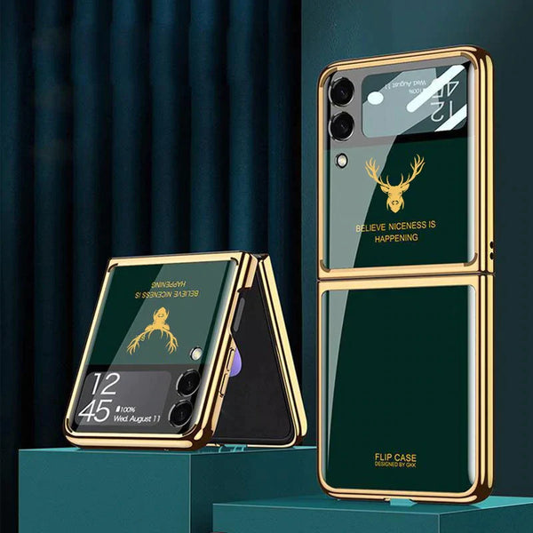 Galaxy Z Flip3 Deer Pattern Inspirational Glass Case