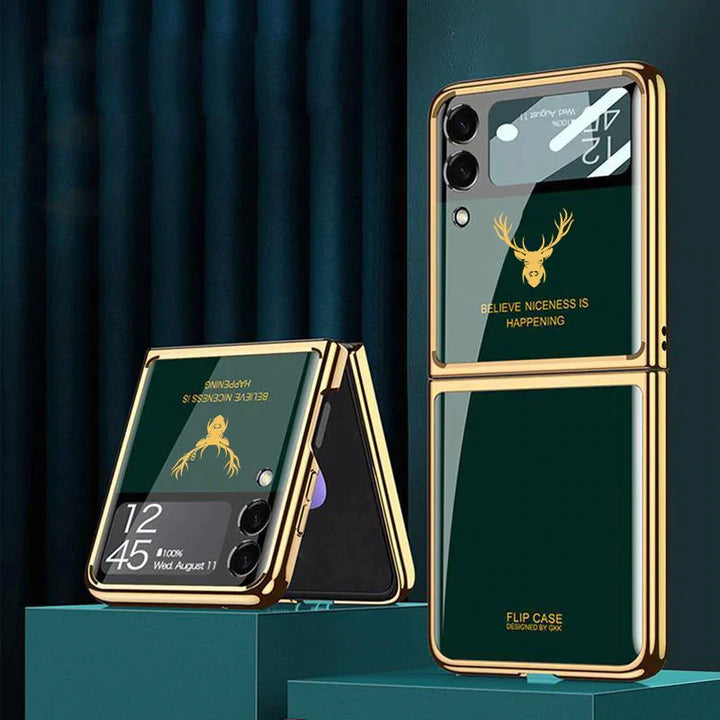 Galaxy Z Flip3 Deer Pattern Inspirational Glass Case