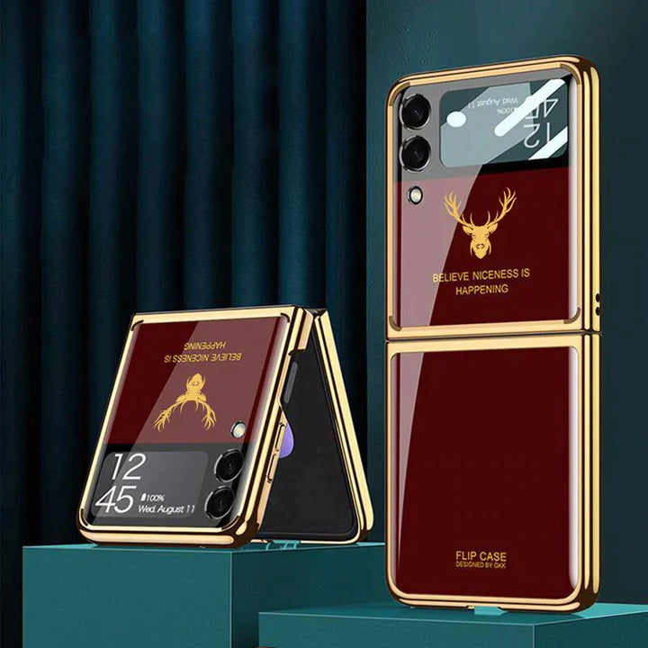 Galaxy Z Flip3 Deer Pattern Inspirational Glass Case