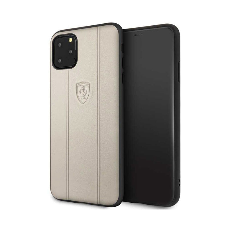 Ferrari Off Track Leather Hard Case with Embossed Lines for iPhone 11 Series