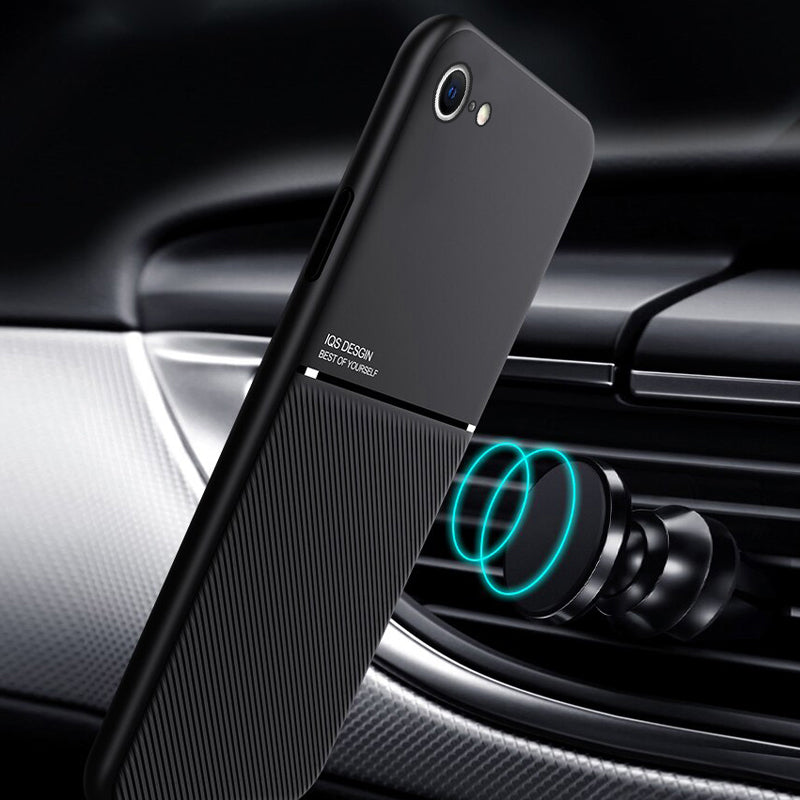 IQS Design Soft Leather Texture Case with Magnetic Car Vent for iPhone SE (2020)