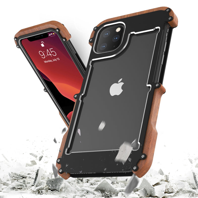Luxury Metal Aluminum Wood Protective Bumper Case for iPhone 11 Series
