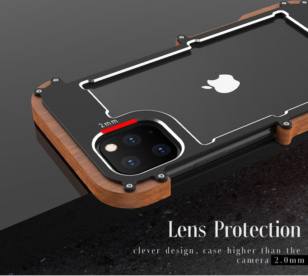 Luxury Metal Aluminum Wood Protective Bumper Case for iPhone 11 Series