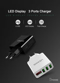 LED Display Max 2.4A EU/US Plug 3 Port USB Mobile Wall Charger for iPhone iPad