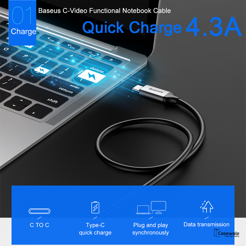 Baseus 86W USB Type C 4.3A Quick Charging Cable For iPhone